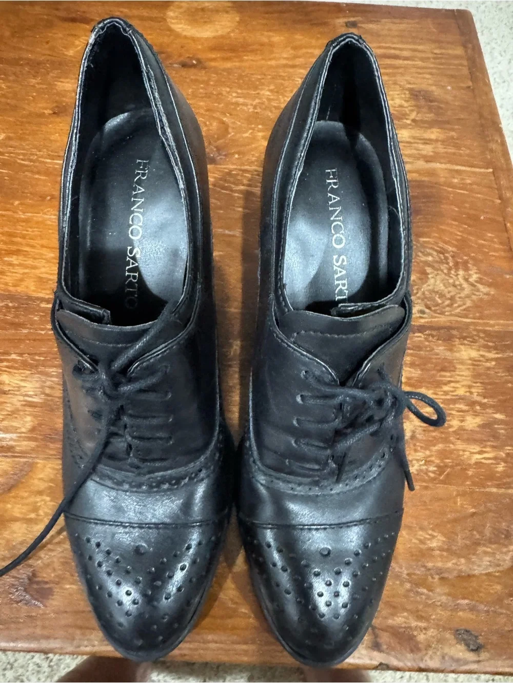 Franco Sarto Black Leather Wingtip Oxford Flats